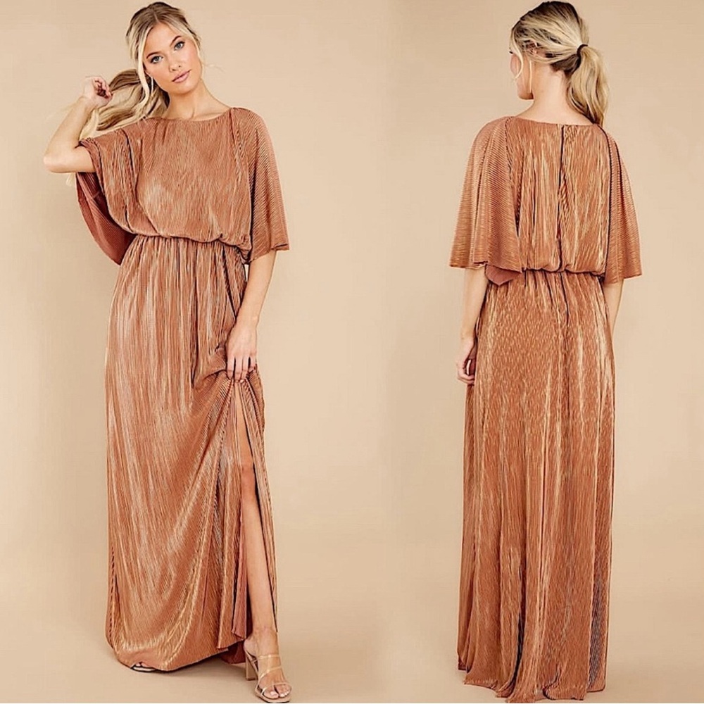 Gold Ruffled Gown with Dolman Sleeves for Prom